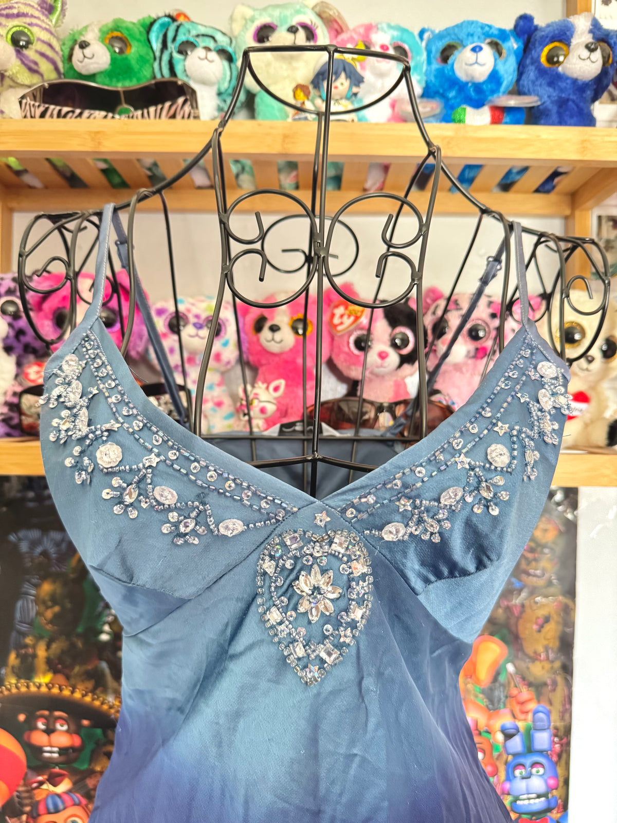 y2k vintage blue ombre effect fitted cami top with jewel embellishments ocean mermaid
