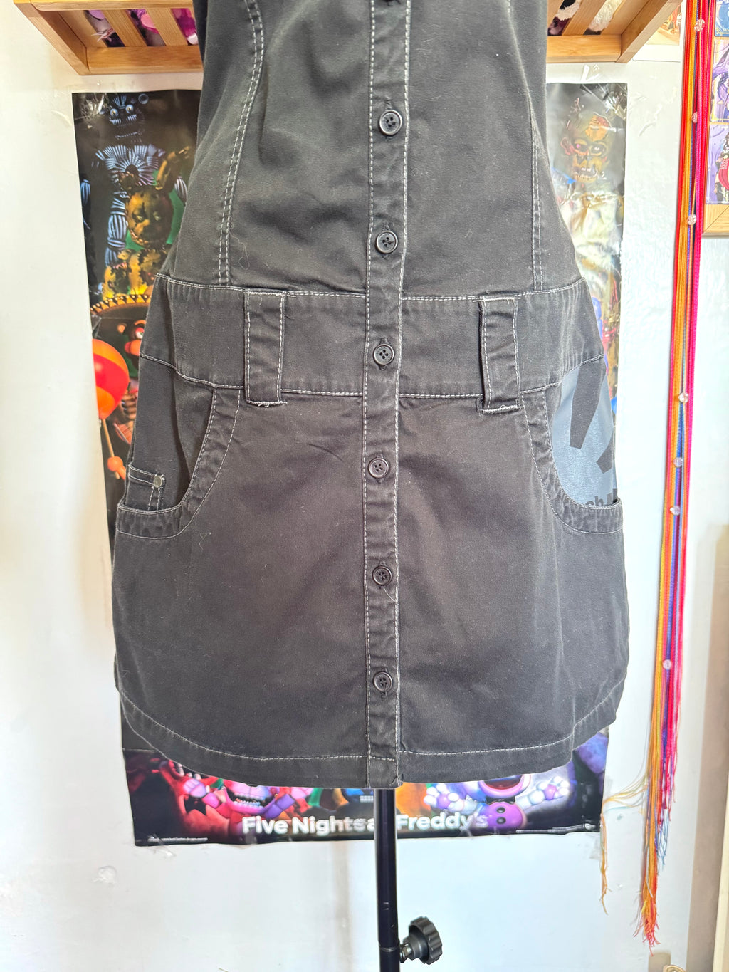 y2k vintage grungy black button up cargo utility style mini dress