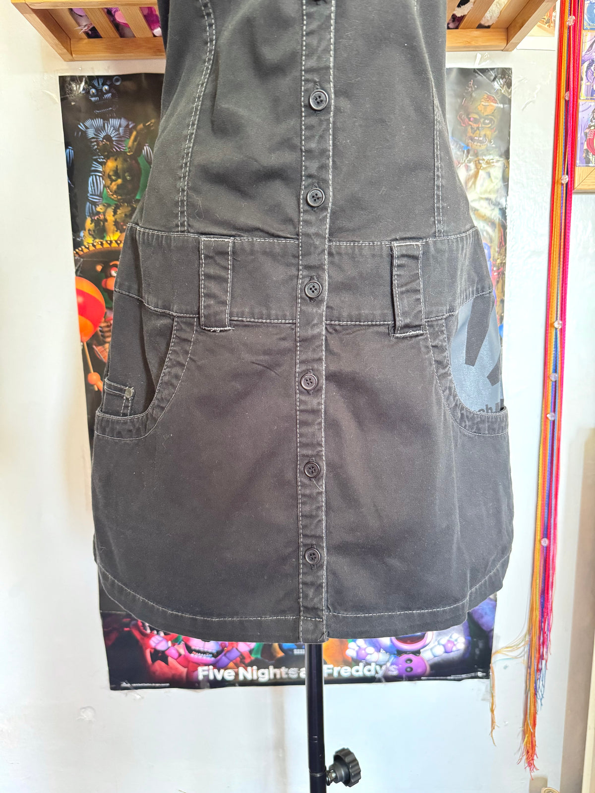 y2k vintage grungy black button up cargo utility style mini dress
