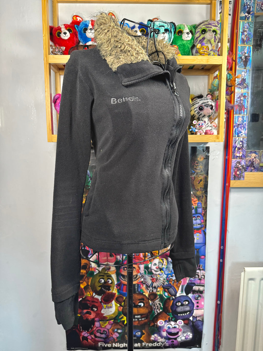 y2k vintage black asymmetrical zip up fluffy lined fleece jacket