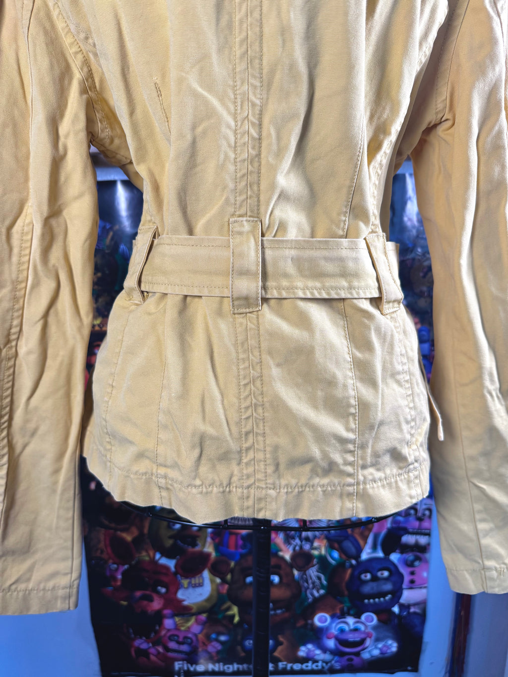y2k vintage mustard yellow fitted button up peacoat with adjustable belt
