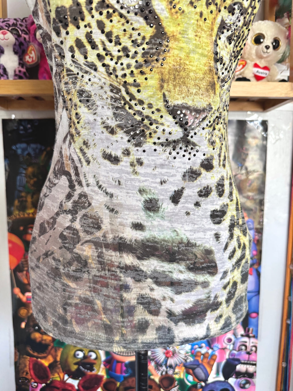 y2k vintage graphic leopard print sheer fitted tee affliction