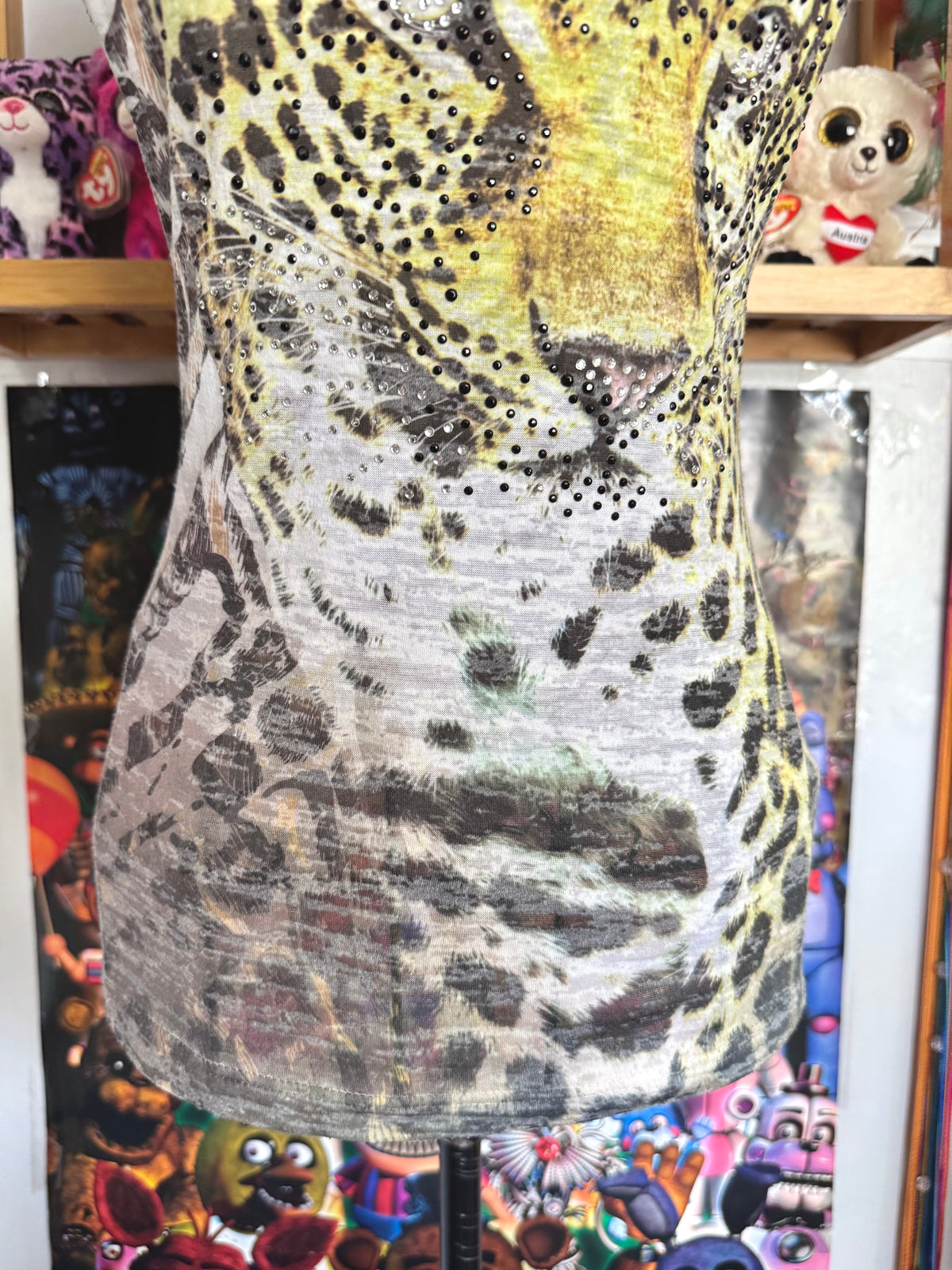 y2k vintage graphic leopard print sheer fitted tee affliction