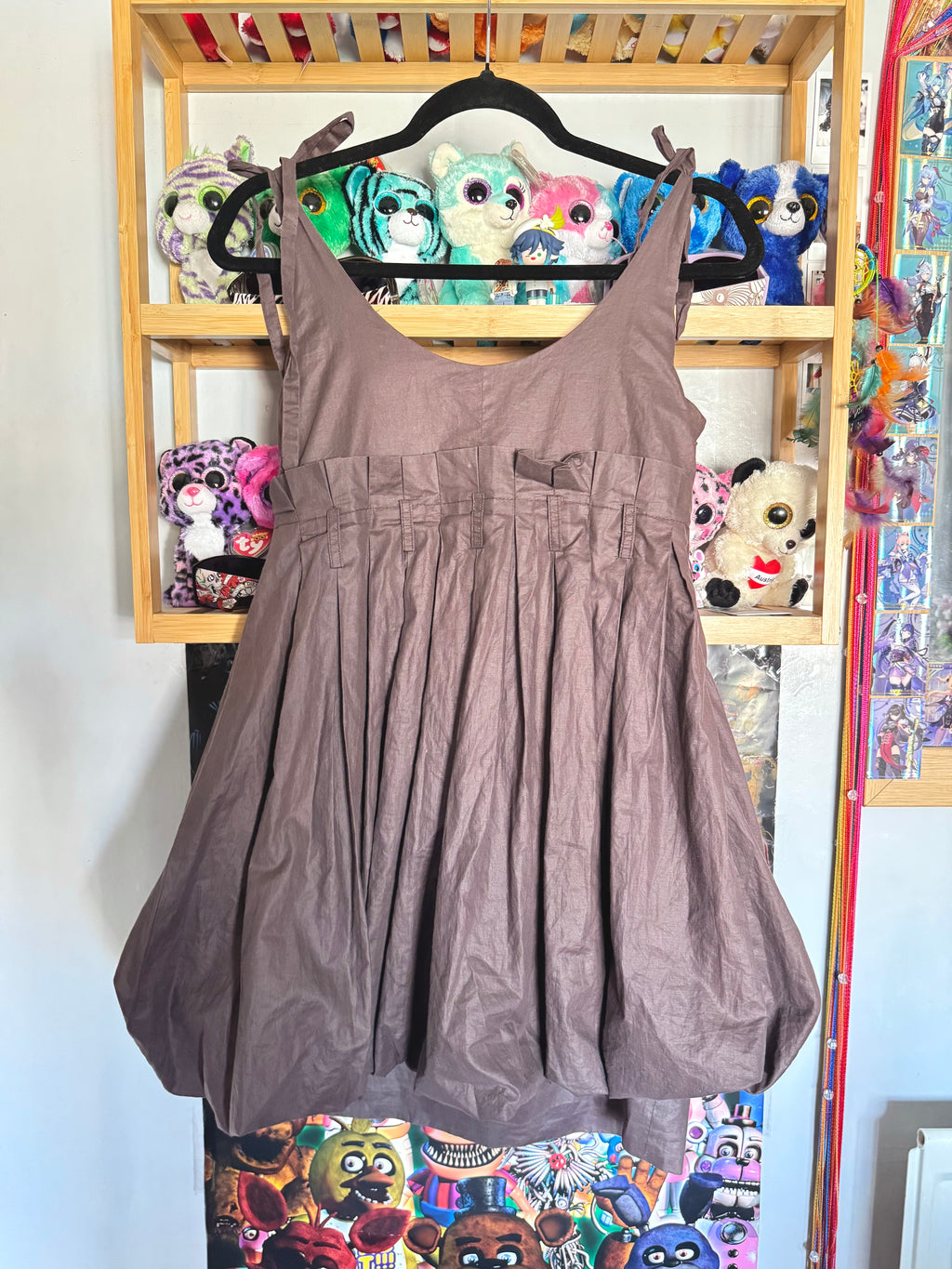 y2k vintage chocolate brown bubble hem floaty babydoll mini dress festival archival