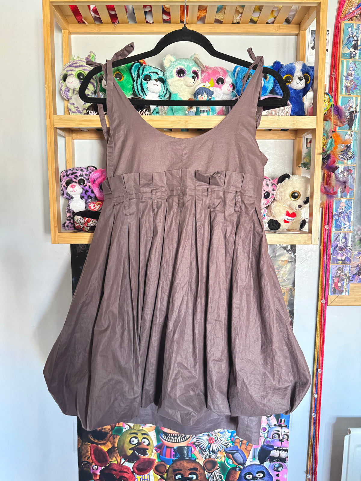 y2k vintage chocolate brown bubble hem floaty babydoll mini dress festival archival