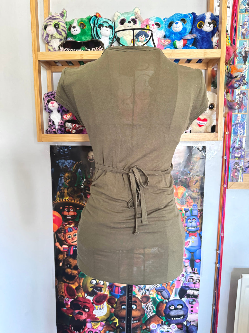 y2k vintage fitted tie back khaki green military inspired top