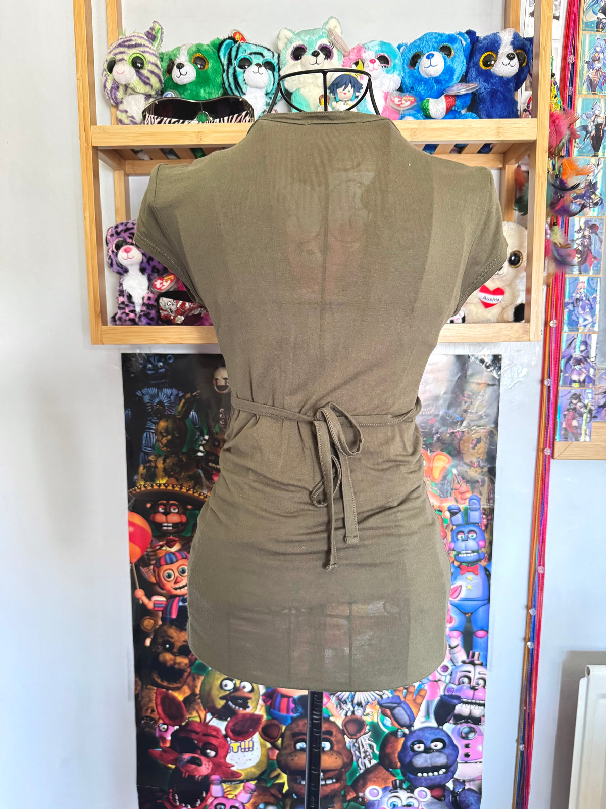 y2k vintage fitted tie back khaki green military inspired top