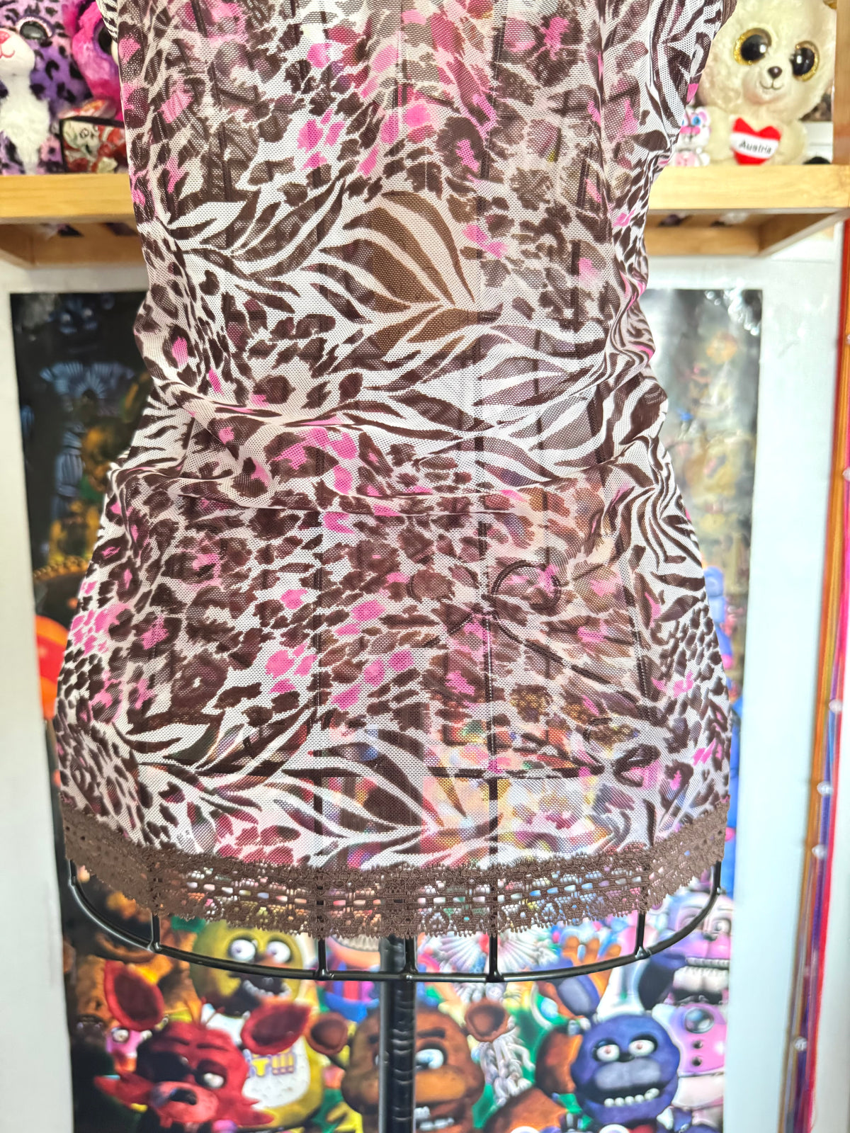 y2k vintage leopard and zebra print brown and hot pink sheer mesh cami top mcbling