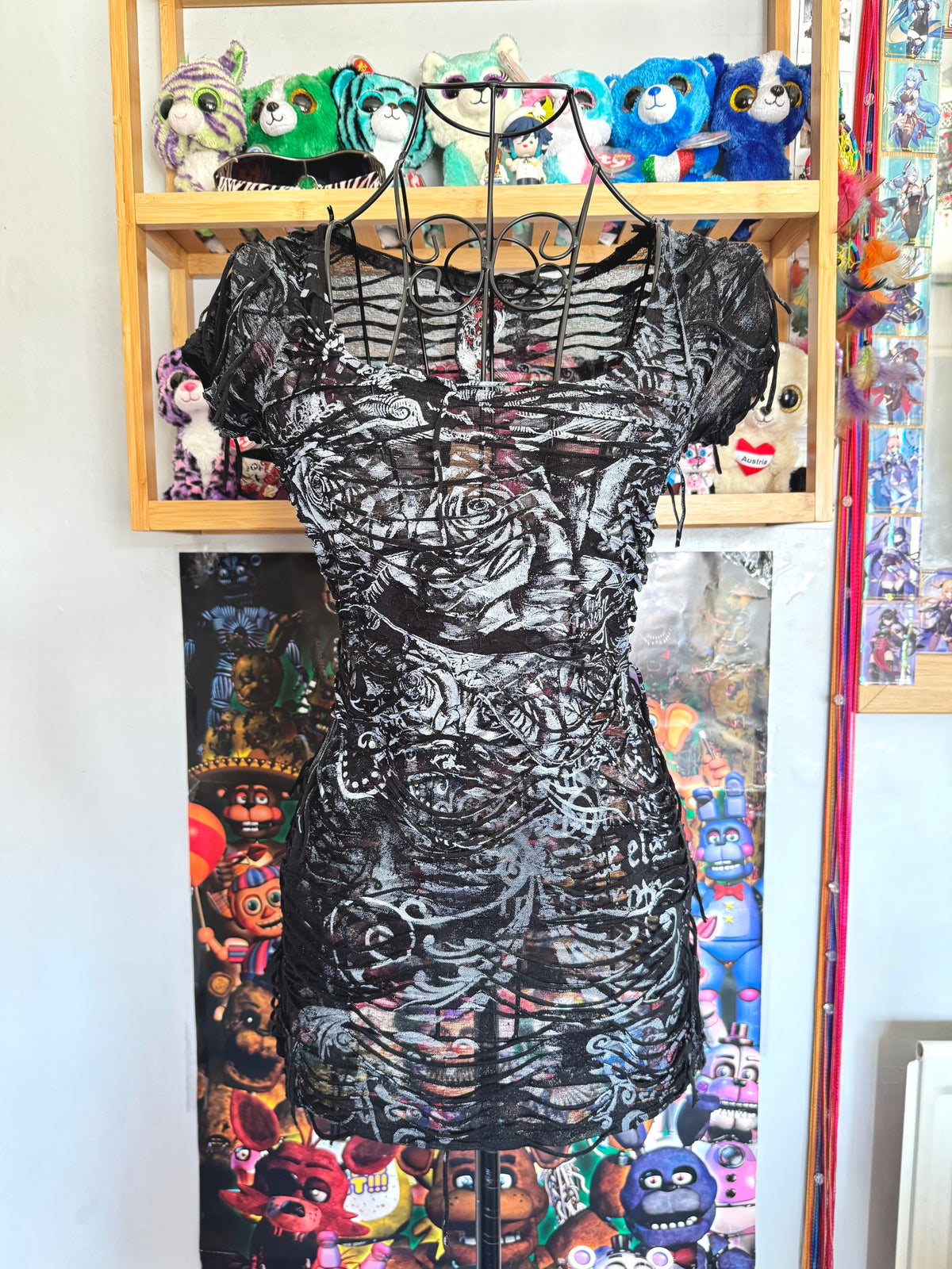 y2k vintage insane slashed graphic rose print sheer fitted tee grunge