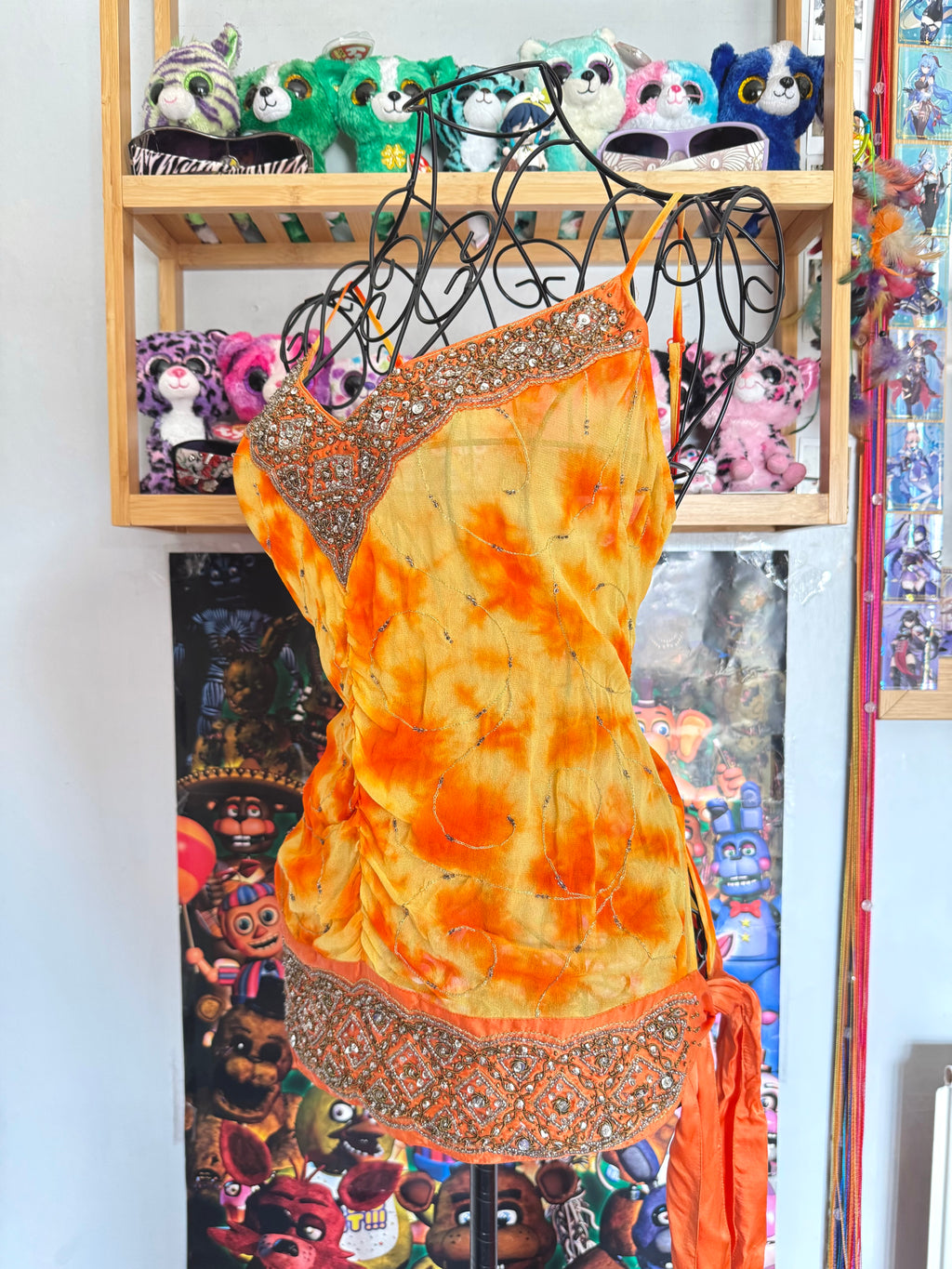 y2k vintage 2002 silk tie dye effect sequin embellished cami top warm autumnal