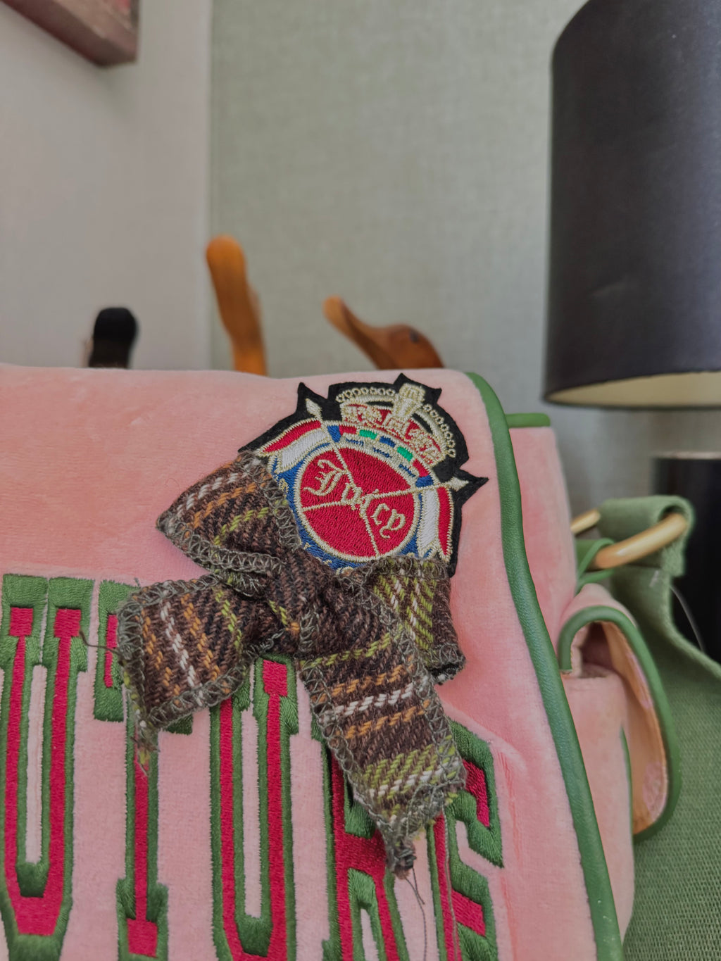rare y2k vintage pink and green velour luxury Juicy Couture trustfund generation crossbody bag