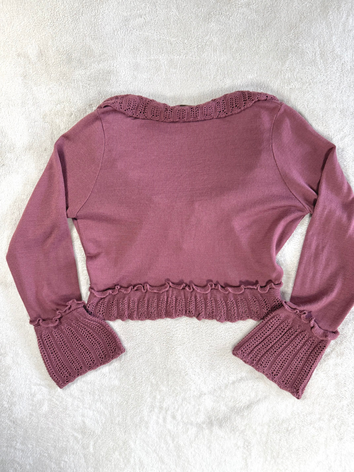 y2k vintage dusty pink fitted cropped tie front flared sleeve cardigan