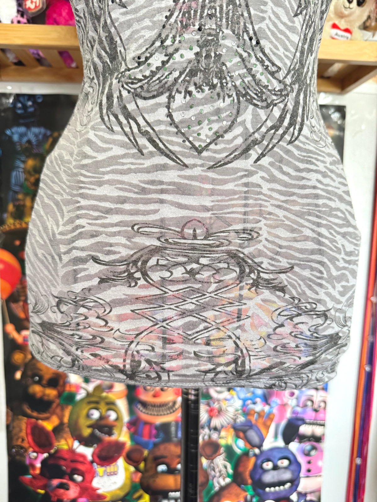y2k vintage sheer graphic wings fitted tee with rhinestone embellishments affliction mcbling