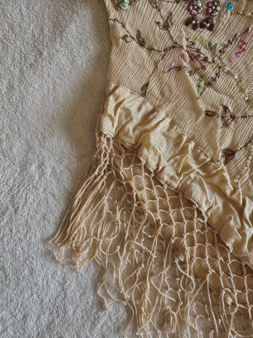 y2k vintage silk floral embroidery fitted halterneck top with lattice tassels festival western