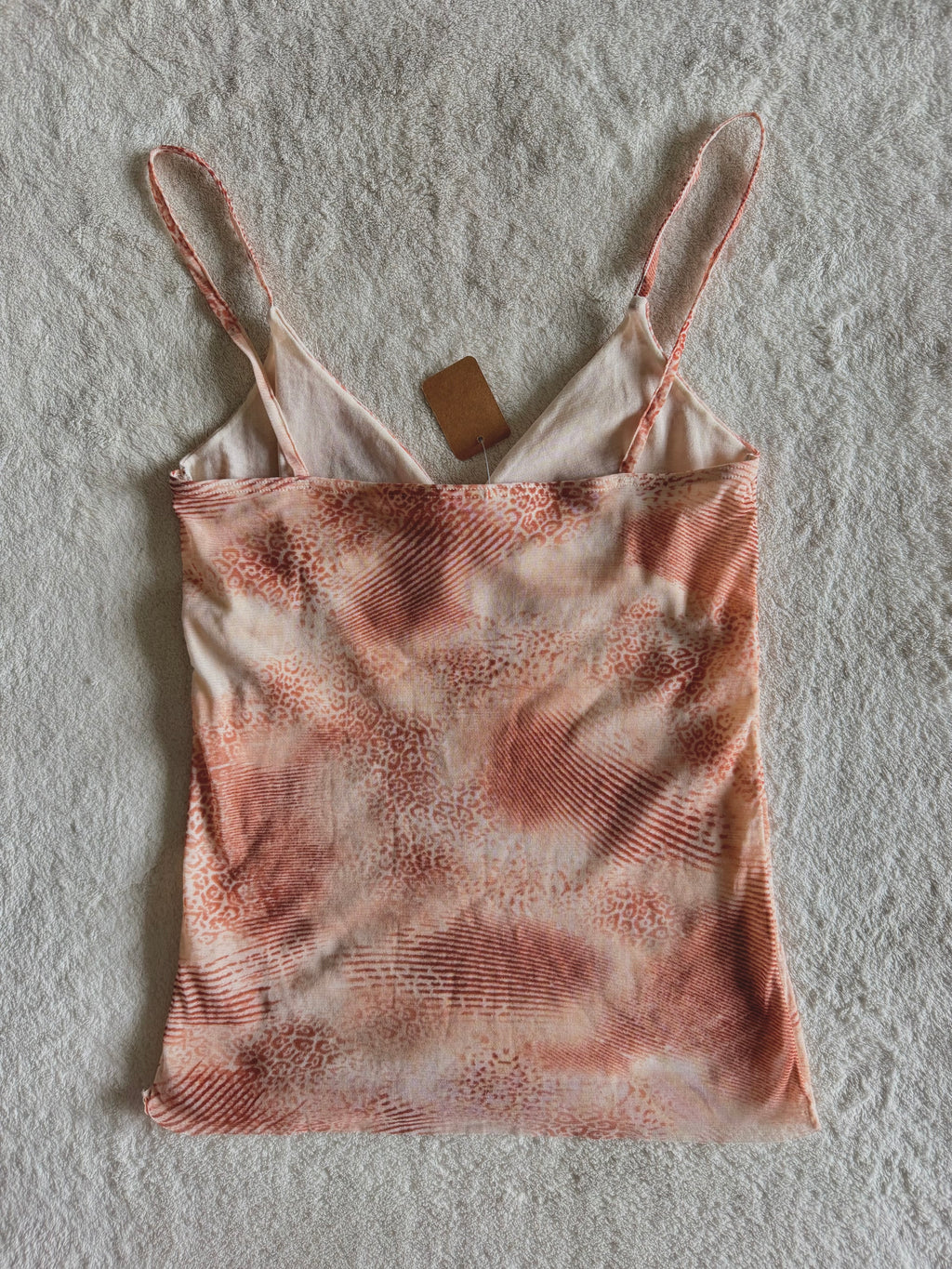 y2k vintage sheer mesh leopard print pink and tan cropped fitted cami top summer festival