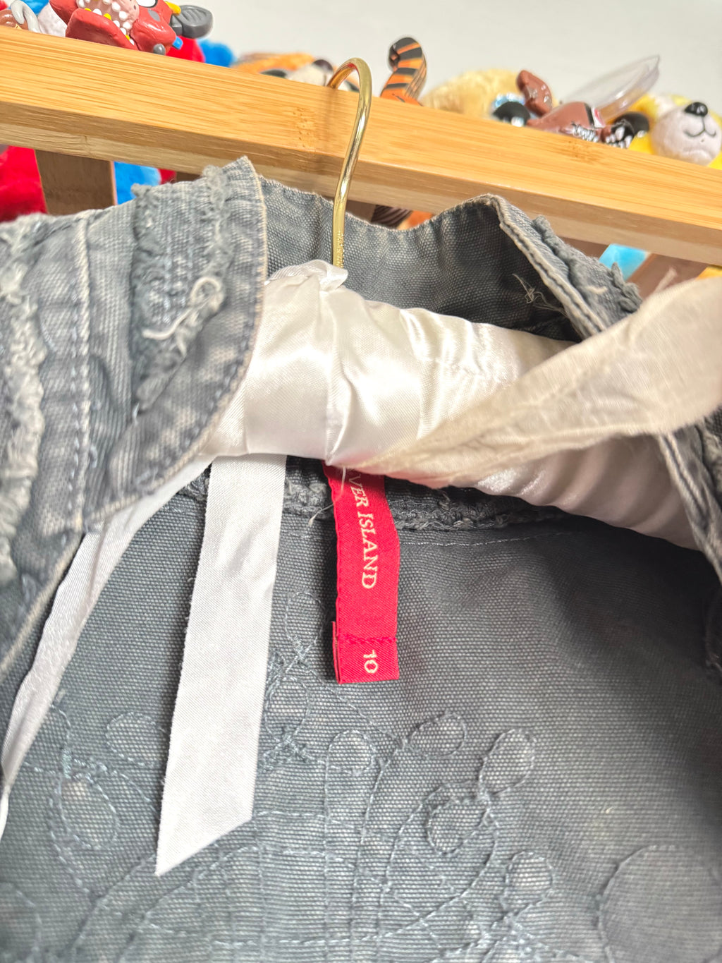 y2k vintage blueish grey denim distressed military inspired hook up waistcoat steampunk