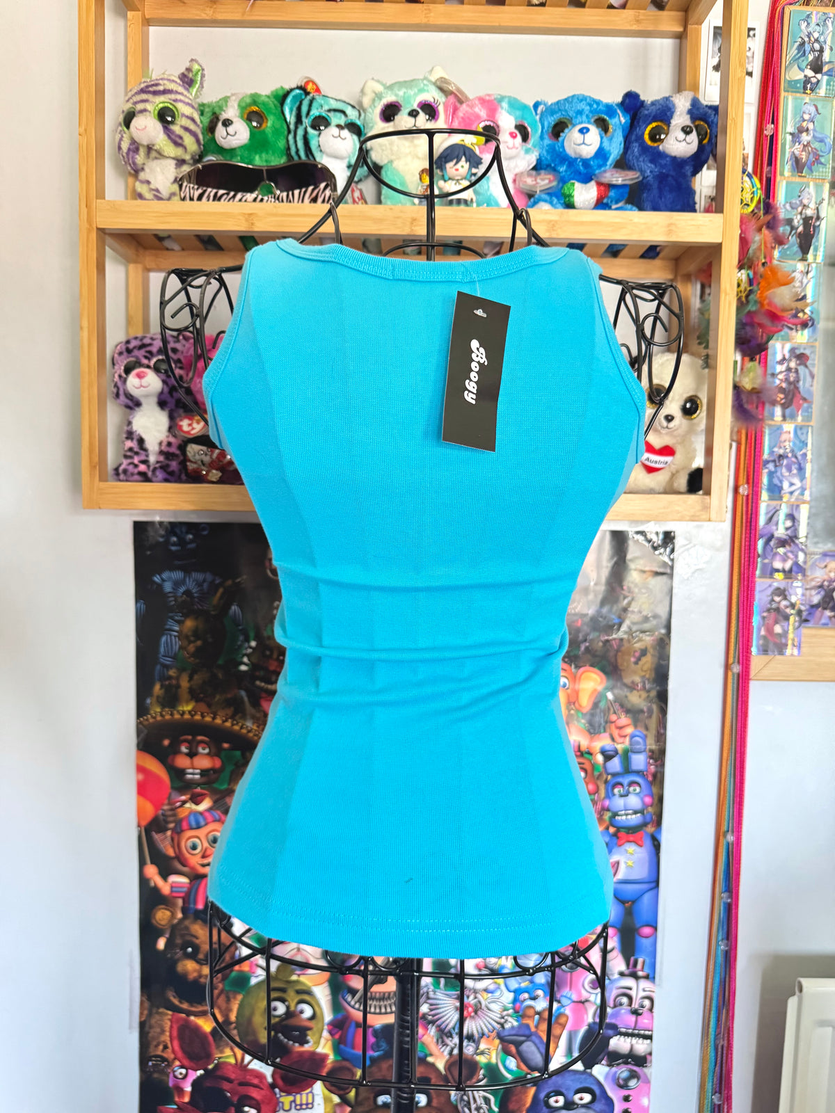 y2k vintage deadstock bnwt aqua blue metallic graphic sleeveless vest top