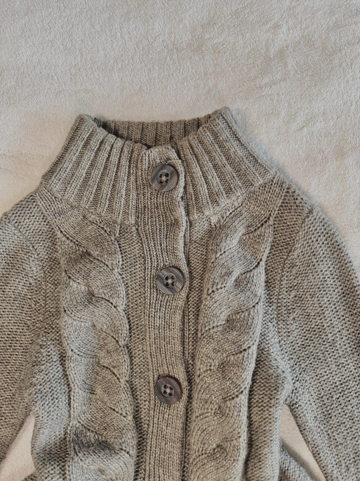 y2k vintage grey brown babydoll chunky knitted button up cardigan