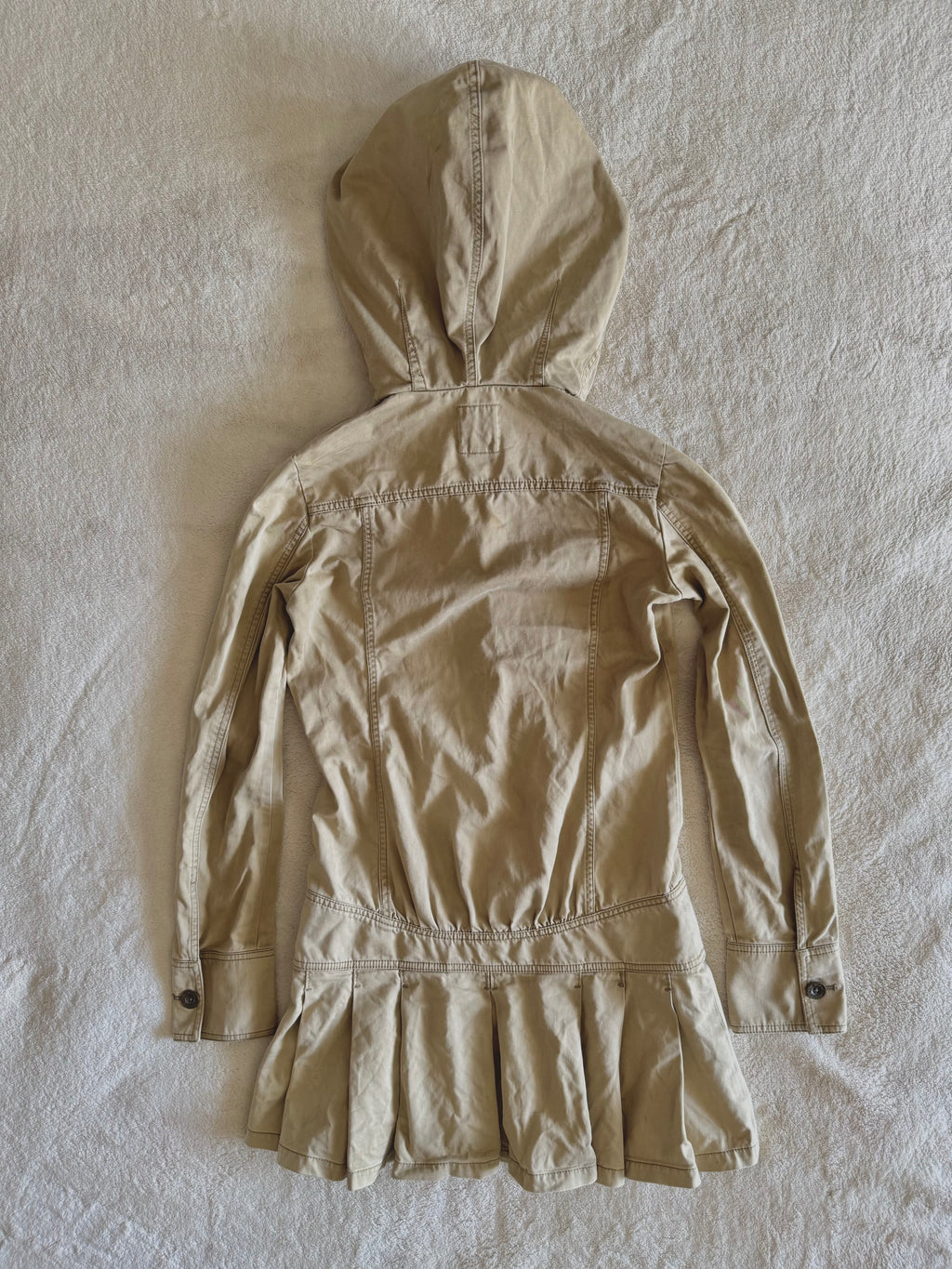 y2k vintage fitted button up archival hooded pleated trench coat archival drawstring