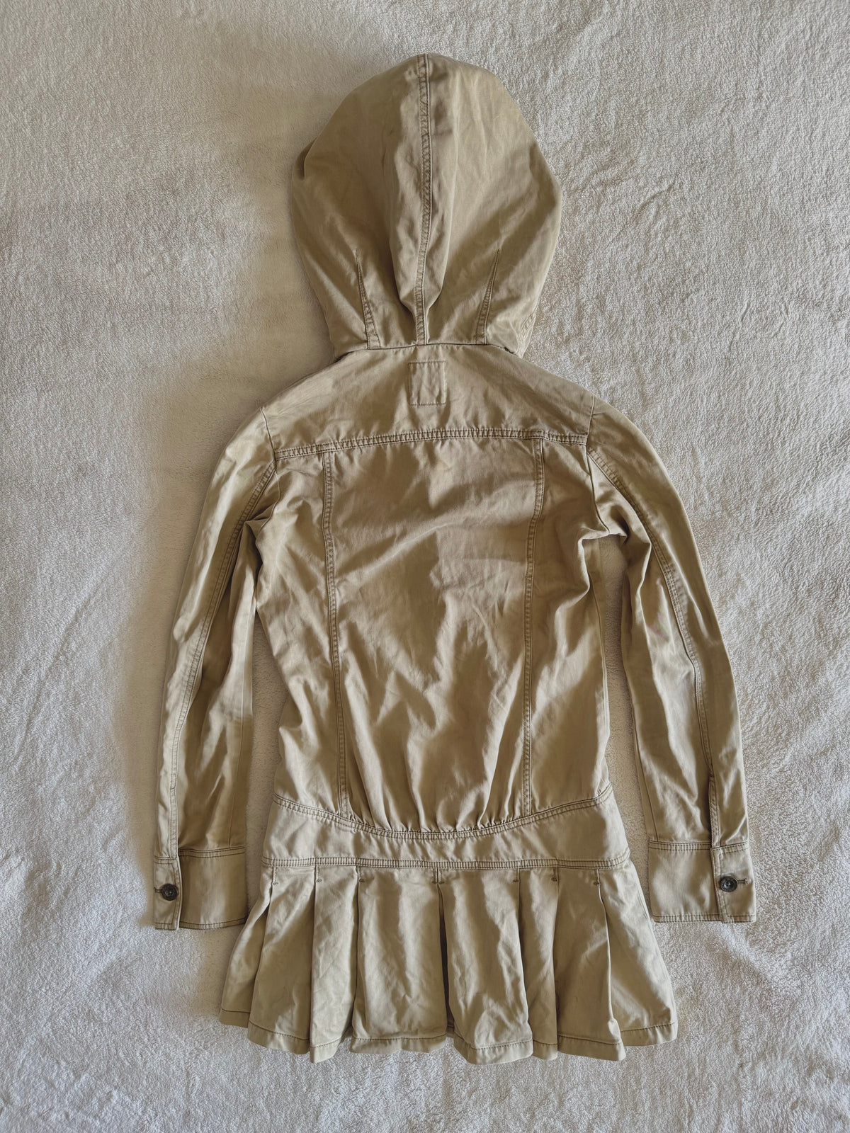 y2k vintage fitted button up archival hooded pleated trench coat archival drawstring