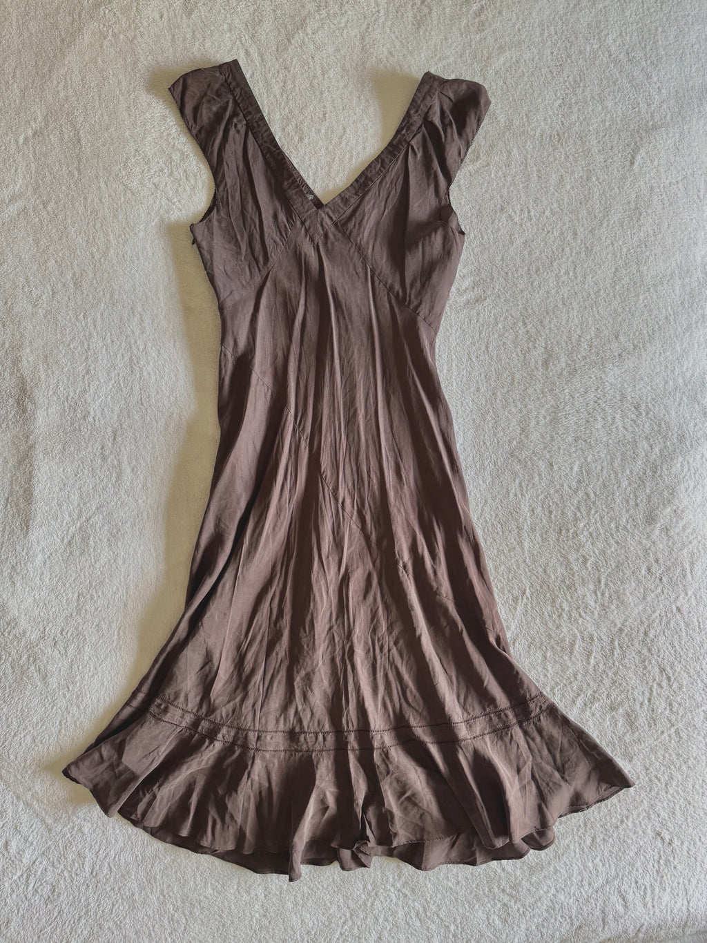 y2k vintage chocolate brown and turquoise blue silk fitted beaded shell midi dress