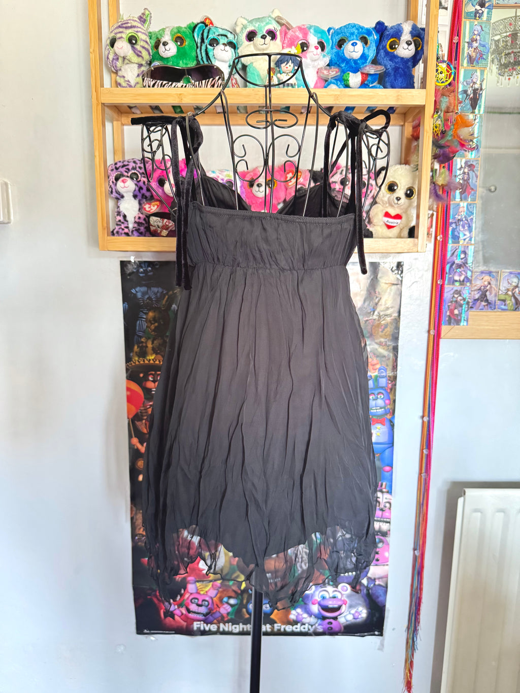 y2k vintage black and grey layered floaty babydoll cami top with velvet accents
