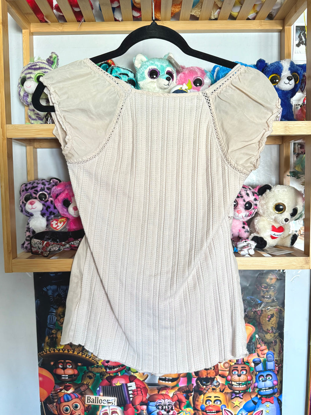 y2k vintage cream babydoll cap sleeve top