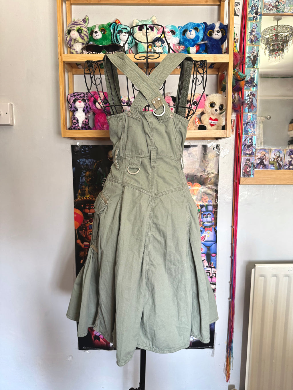 y2k vintage khaki green cargo utility mini dress streetwear grunge summer