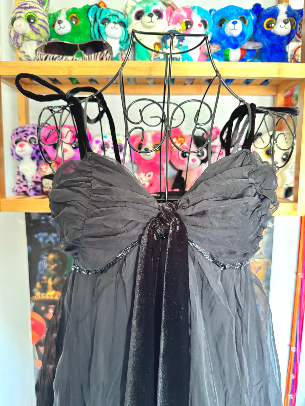 y2k vintage black and grey layered floaty babydoll cami top with velvet accents