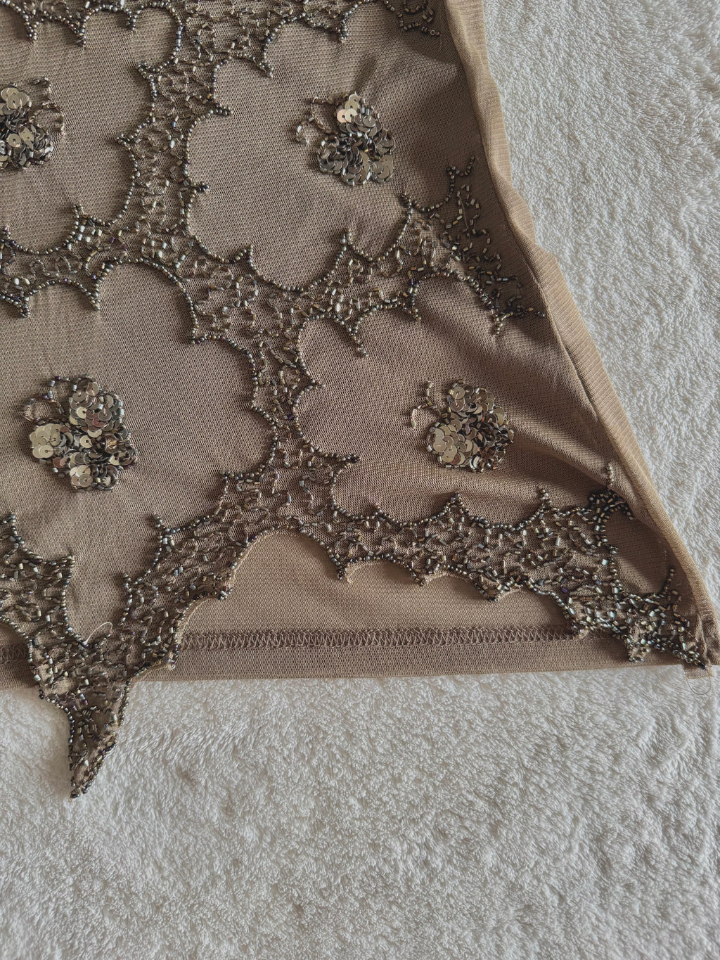 y2k vintage khaki brown sheer mesh butterfly sequinned cami top with jagged asymmetrical hem fairy