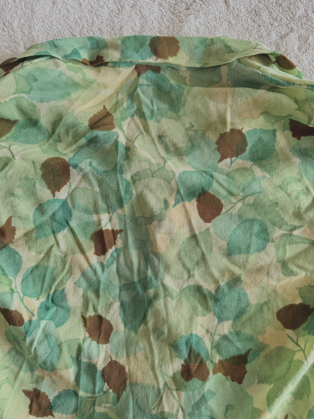 y2k vintage sheer mesh button up top with leaf print