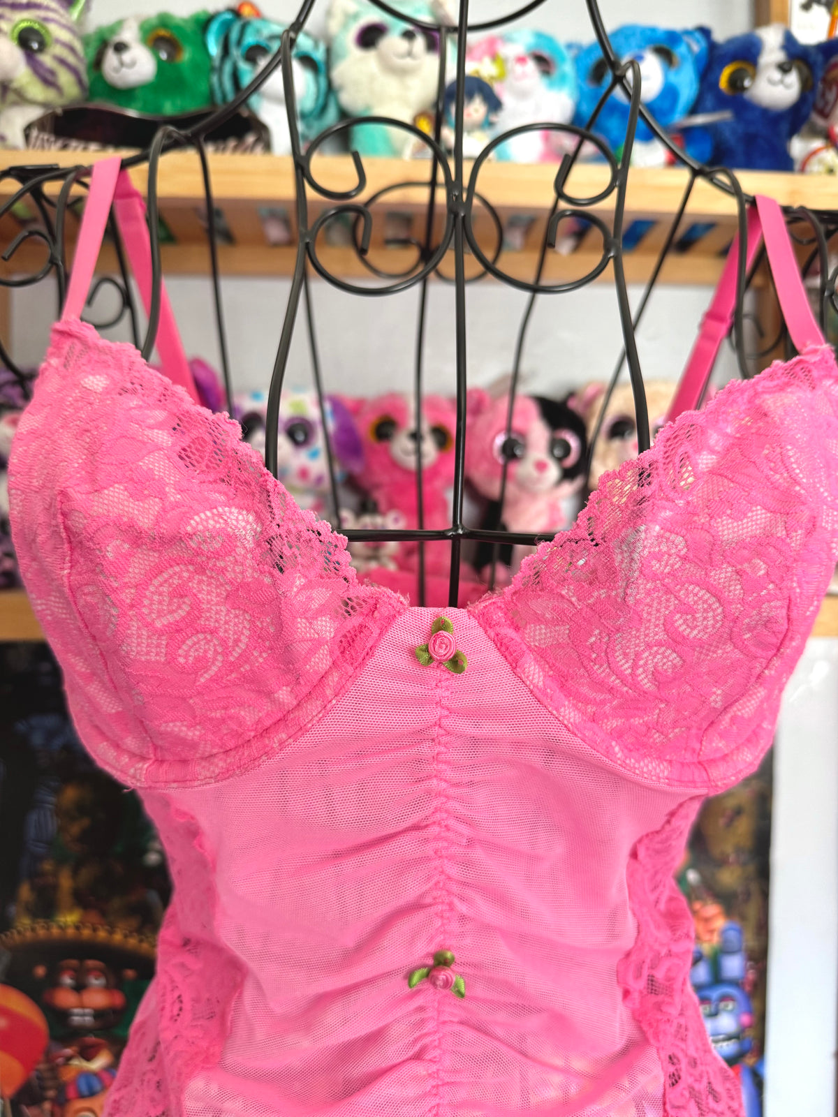 y2k vintage hot pink sheer mesh lace corset cami top