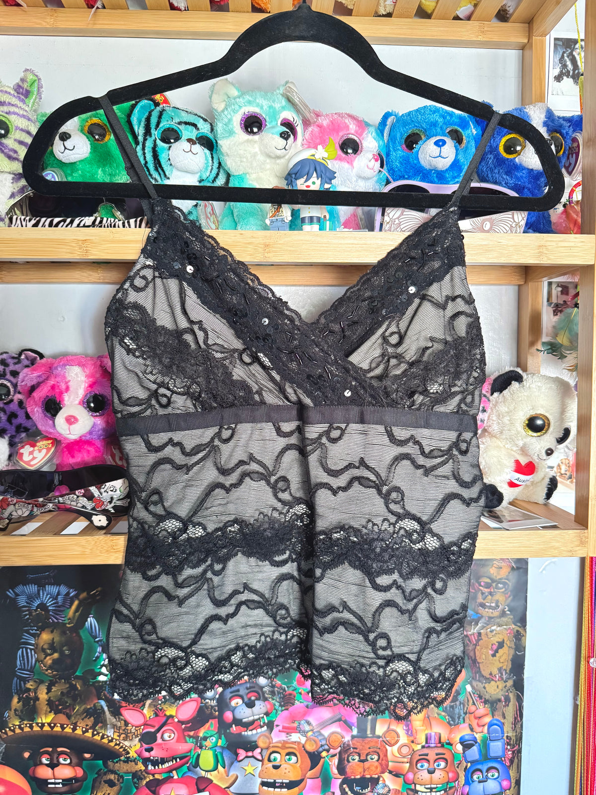 y2k vintage black sequin embellished cropped and fitted cami top