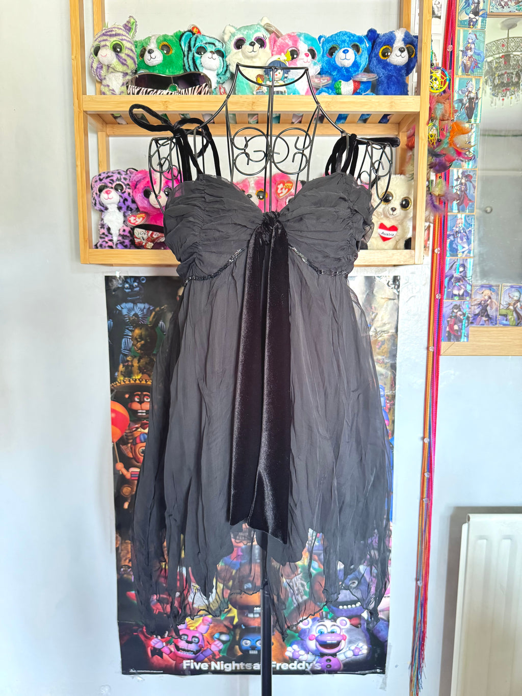 y2k vintage black and grey layered floaty babydoll cami top with velvet accents