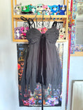 y2k vintage black and grey layered floaty babydoll cami top with velvet accents