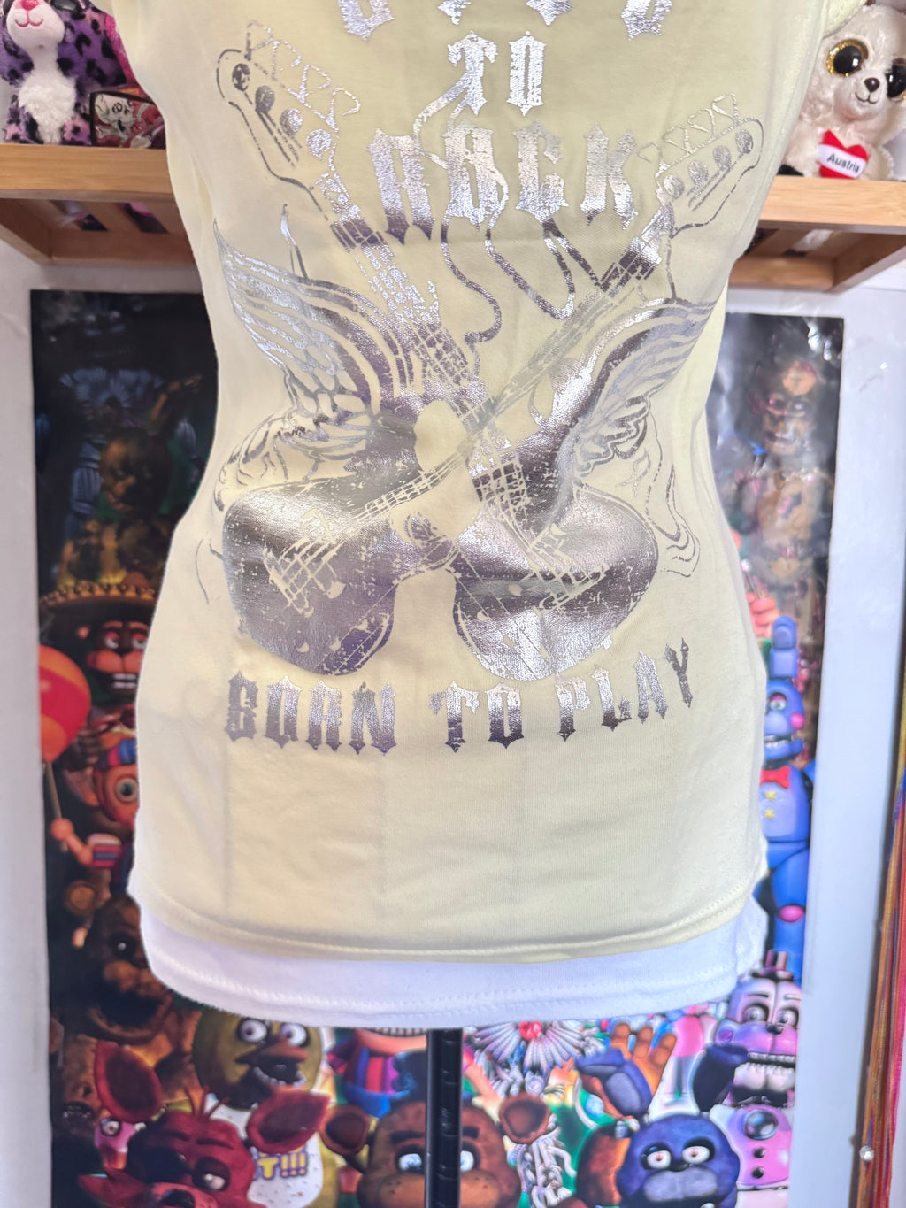 y2k vintage deadstock BNWT butter yellow graphic fitted halterneck layered top