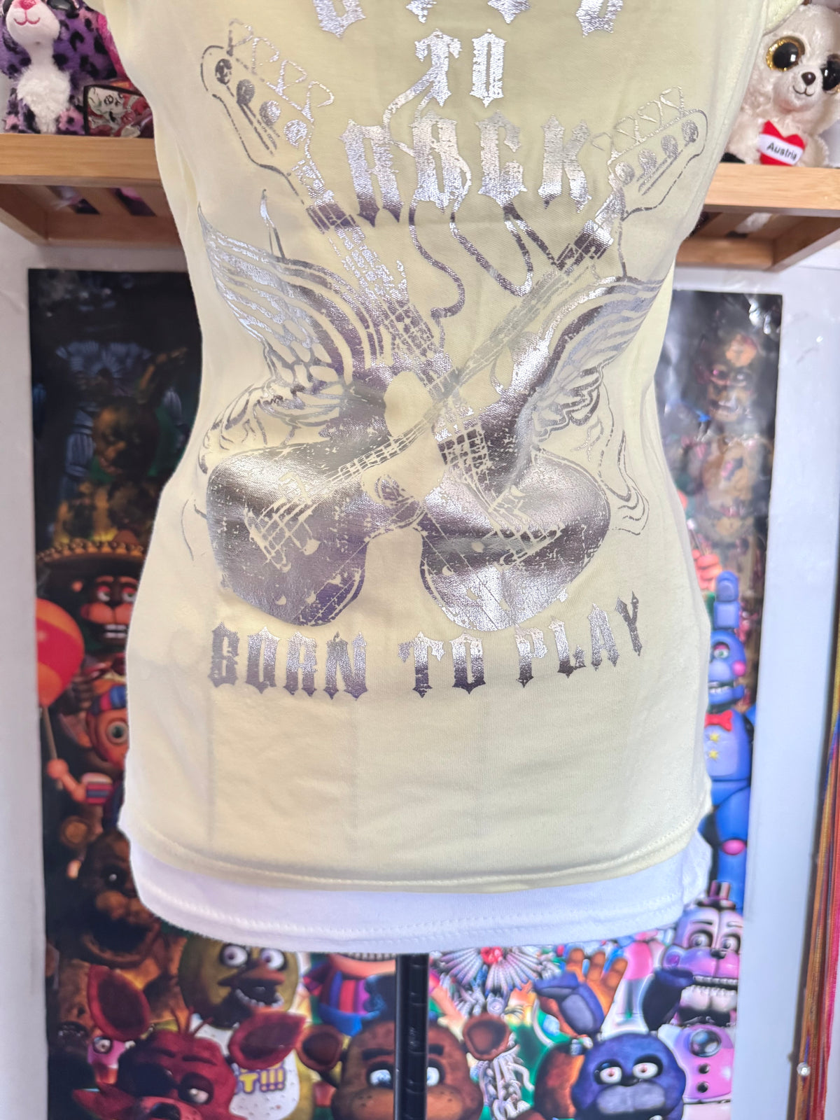 y2k vintage deadstock BNWT butter yellow graphic fitted halterneck layered top