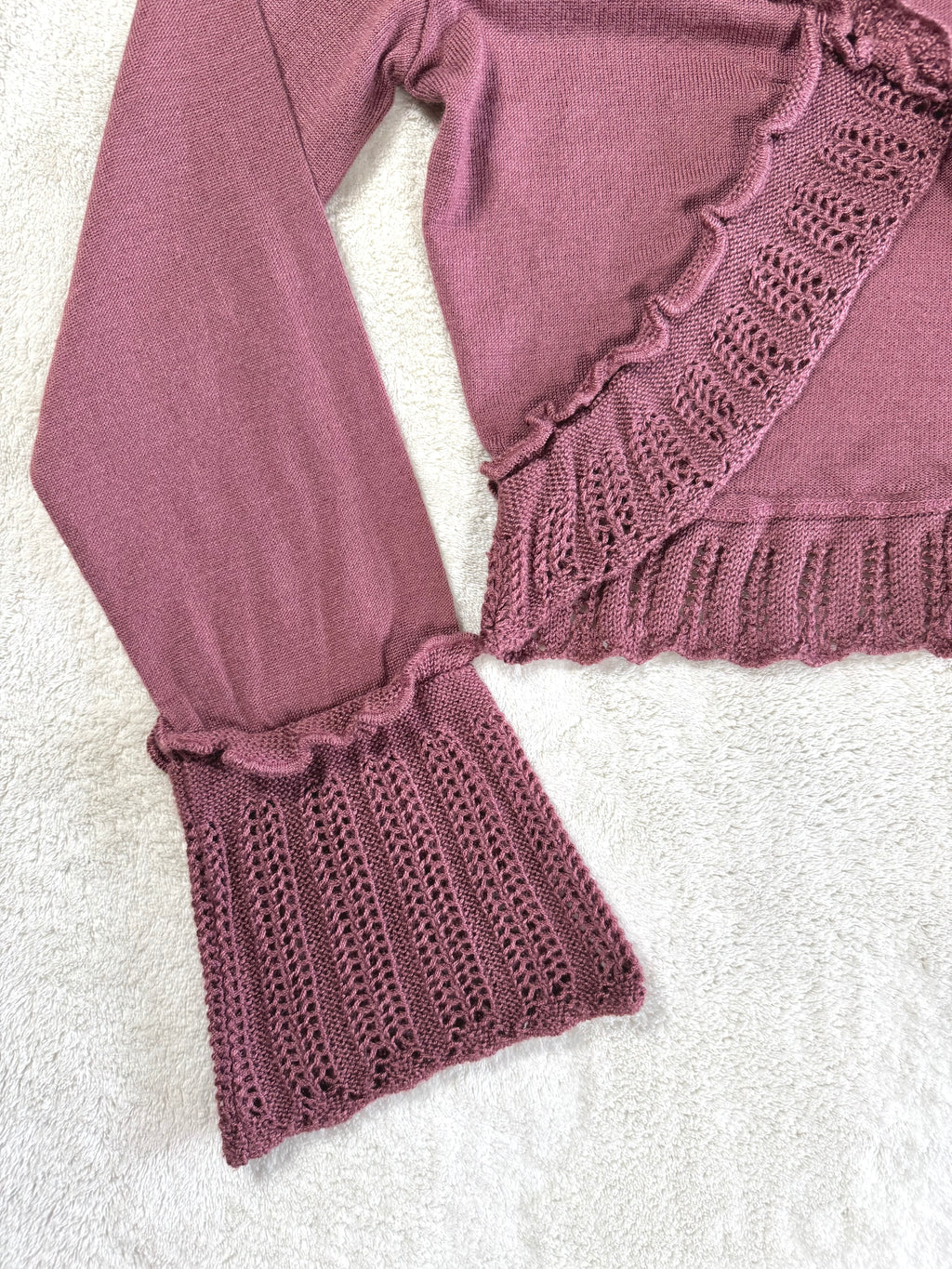 y2k vintage dusty pink fitted cropped tie front flared sleeve cardigan