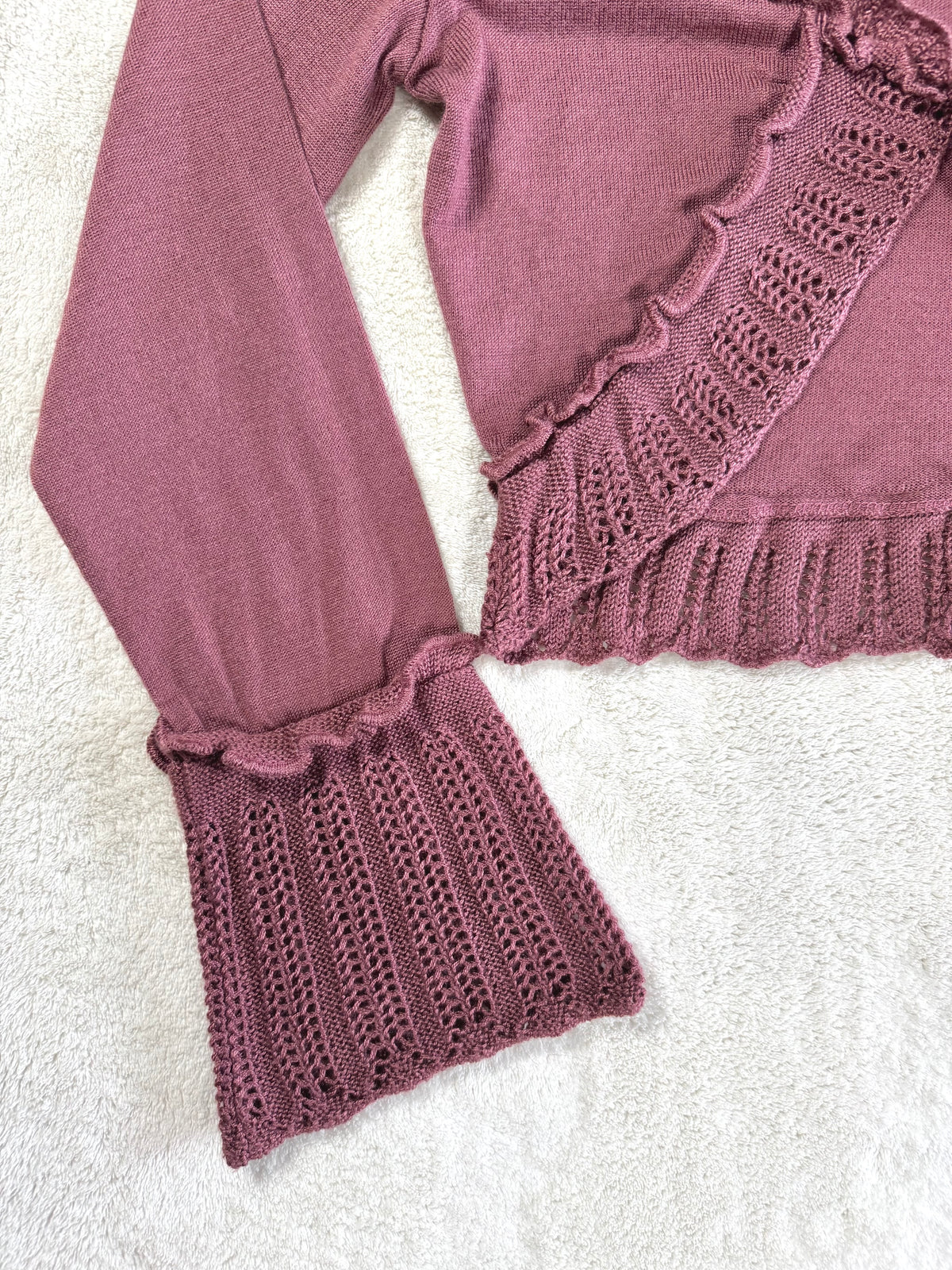 y2k vintage dusty pink fitted cropped tie front flared sleeve cardigan