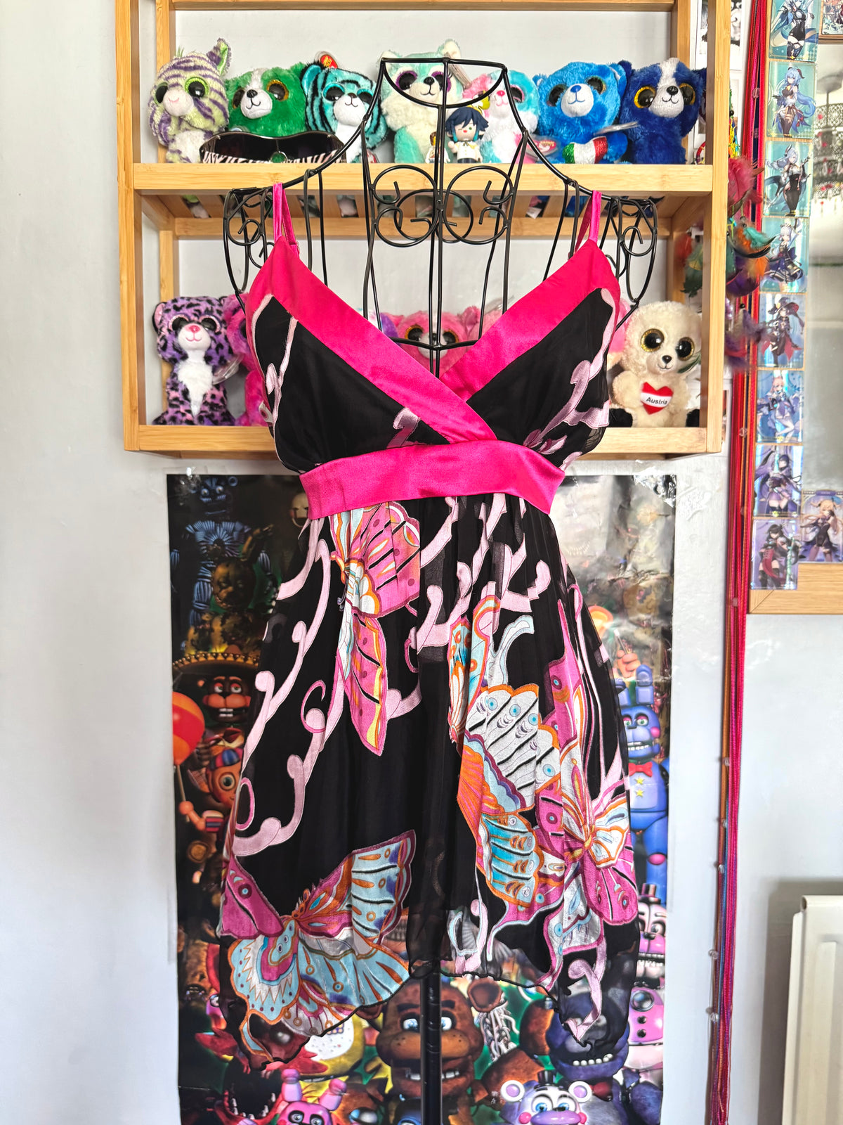 y2k vintage silk black and pink tie back butterfly cami top