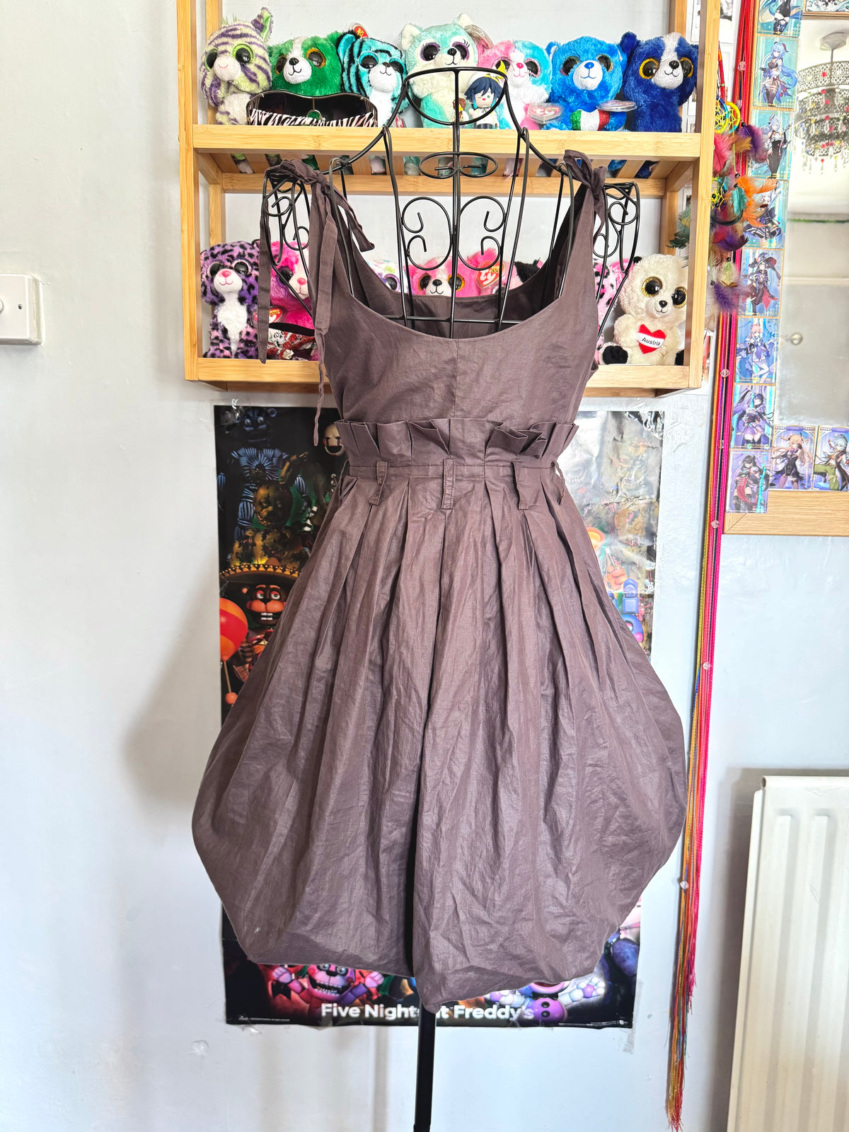 y2k vintage chocolate brown bubble hem floaty babydoll mini dress festival archival