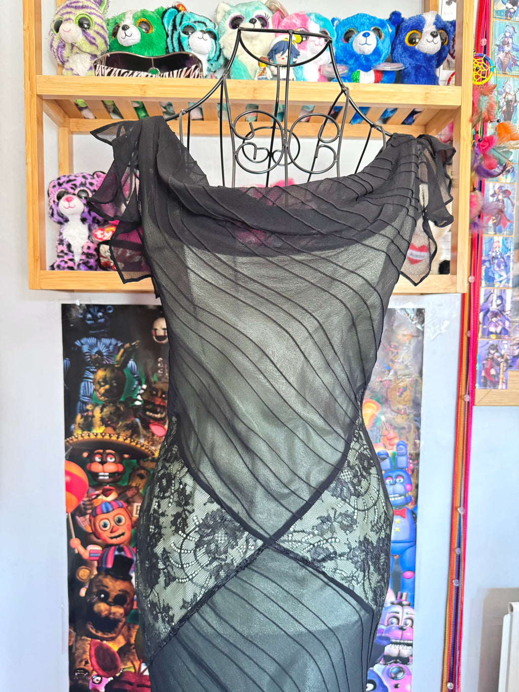 y2k vintage silk mint and black maxi length boat neck dress