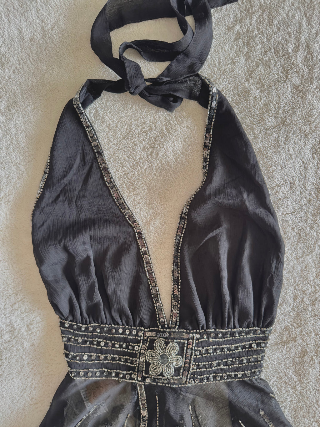 y2k vintage bnwt deadstock backless tie back sequin floral fairy top