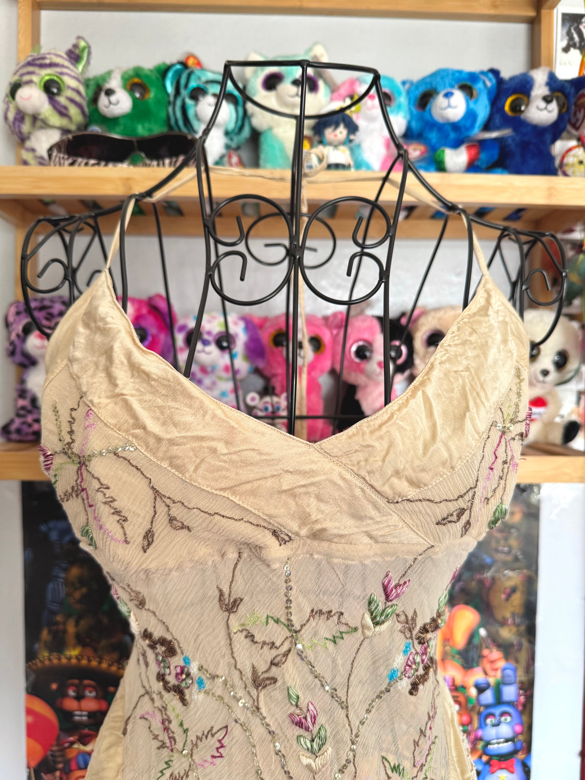 y2k vintage silk floral embroidery fitted halterneck top with lattice tassels festival western