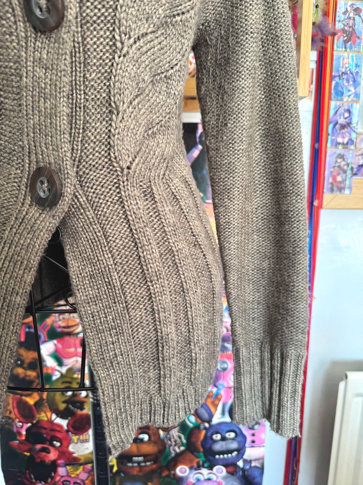 y2k vintage grey brown babydoll chunky knitted button up cardigan
