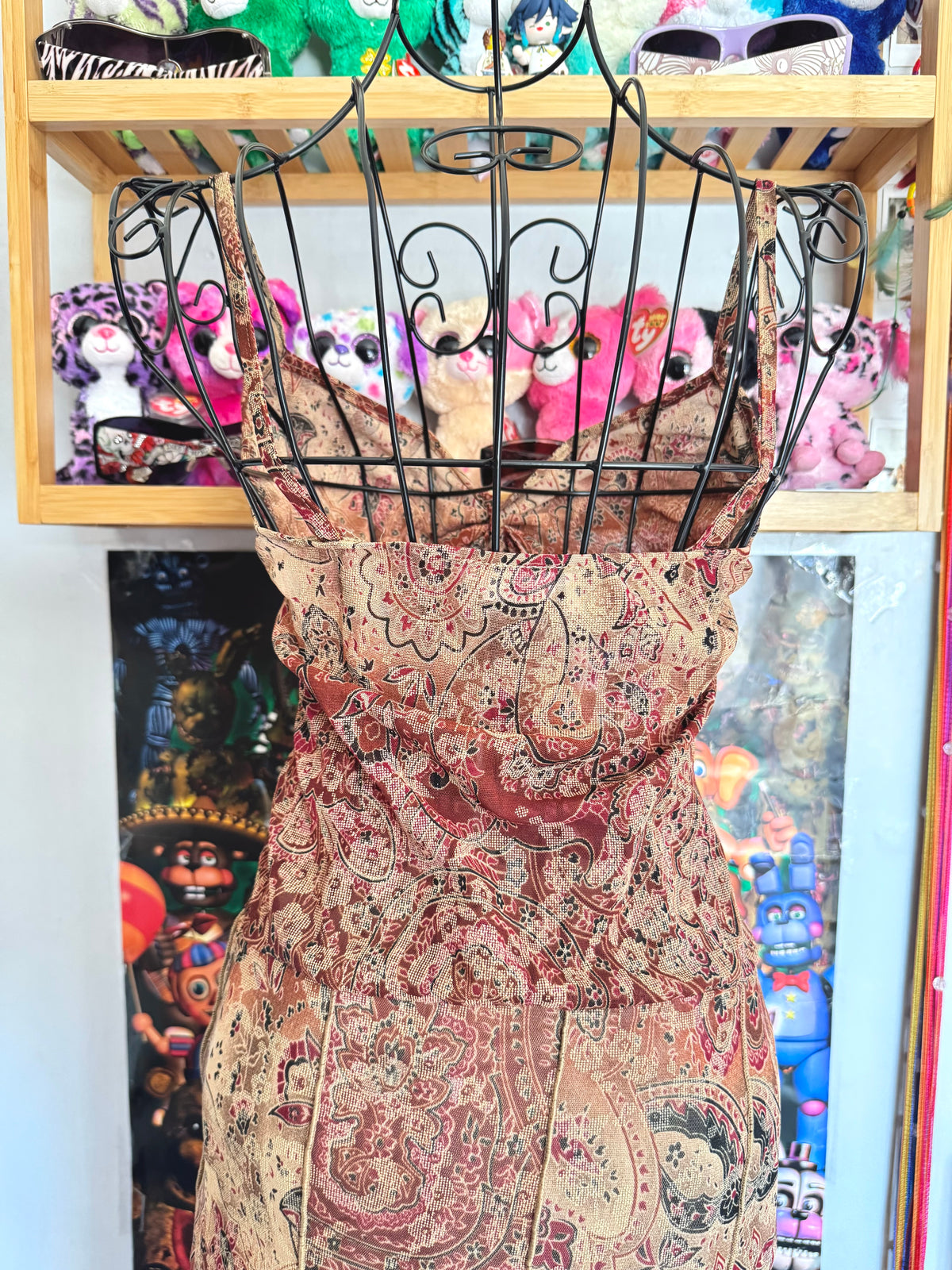 y2k vintage earthy fairy asymmetrical hem midaxi dress with glittery shimmer