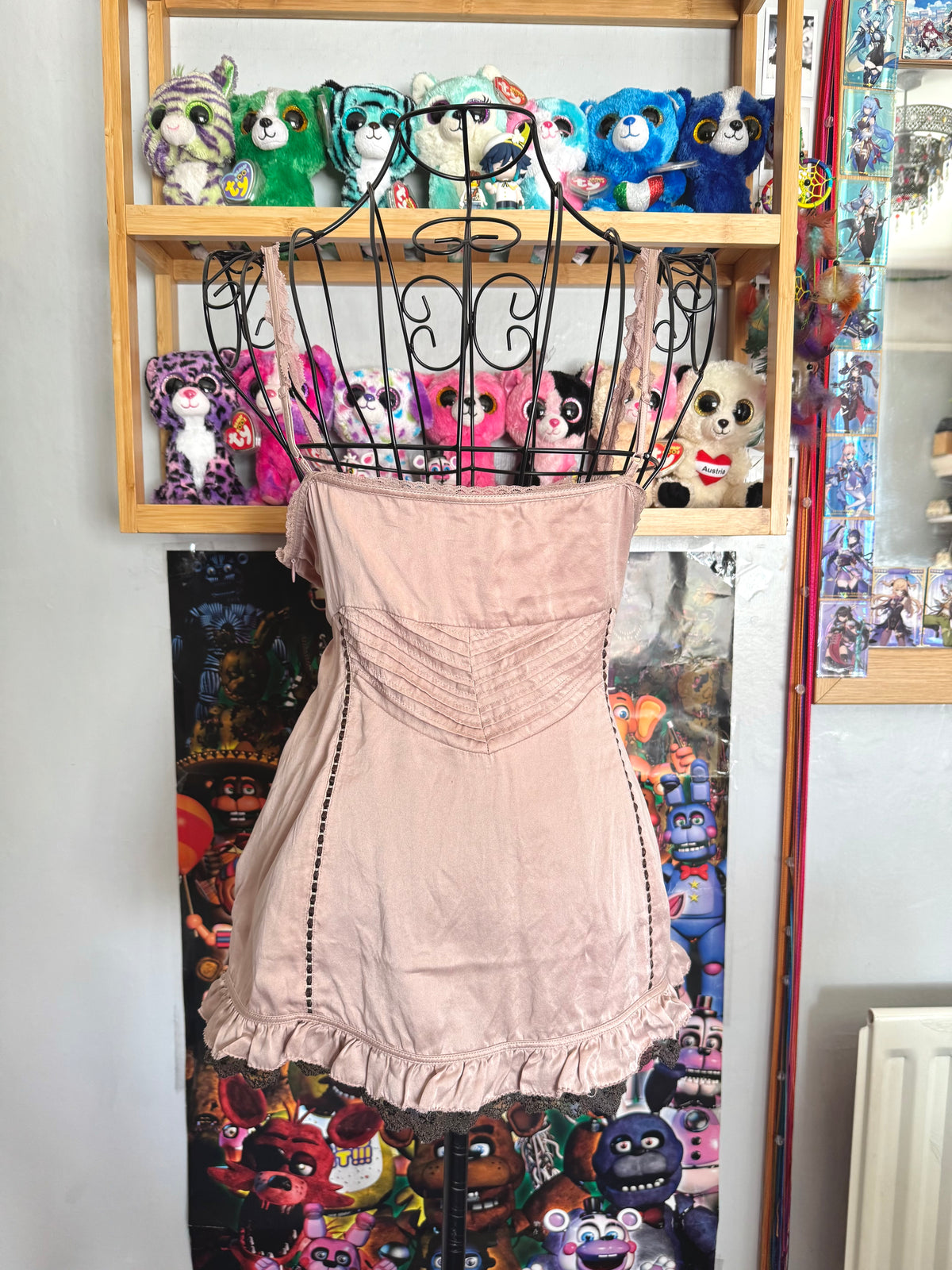 y2k vintage dusky pink silk cami top with 3D flowers embellished