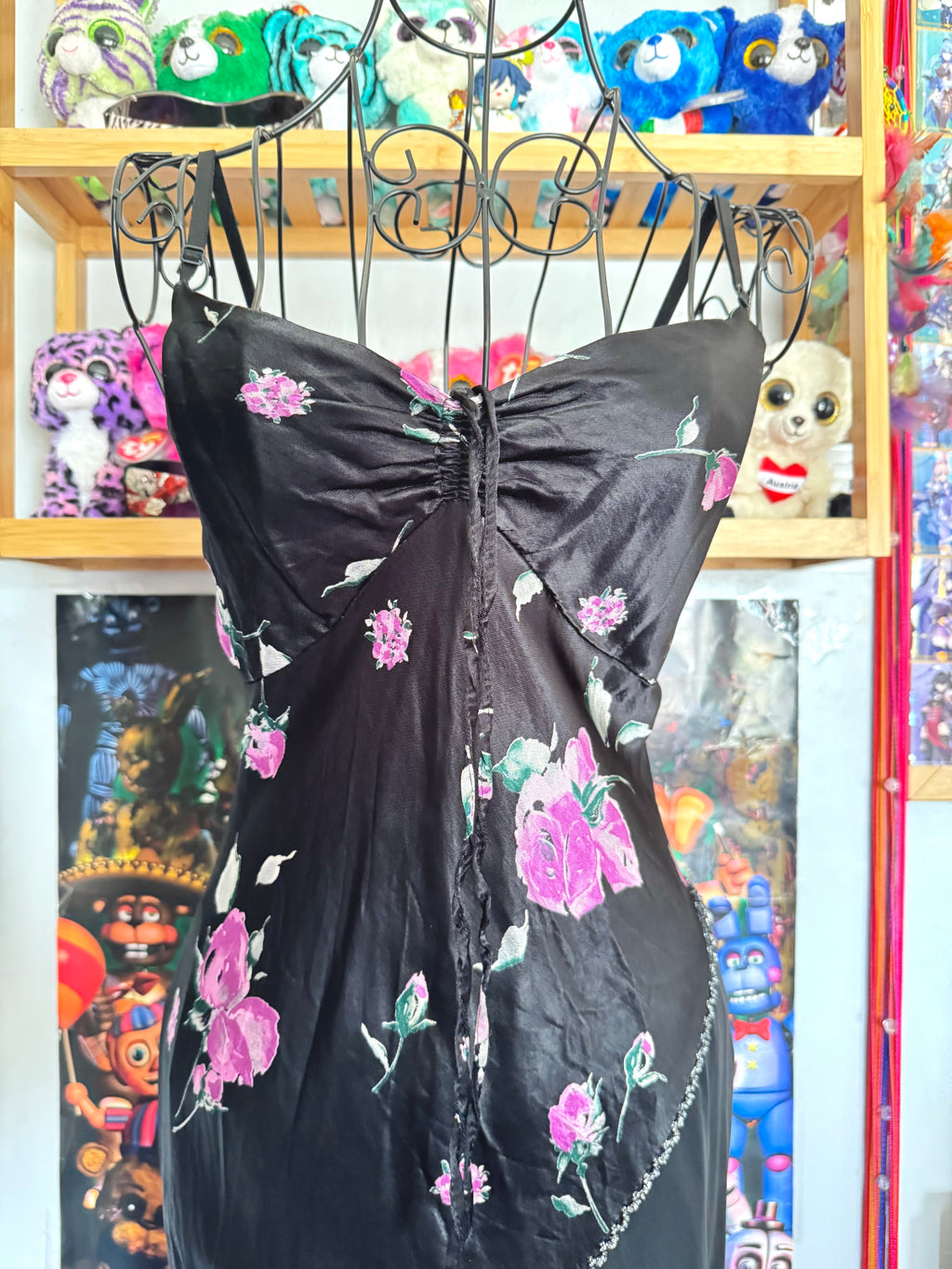y2k vintage satin floral pattern asymmetric cut midi dress elegant
