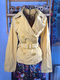 y2k vintage mustard yellow fitted button up peacoat with adjustable belt