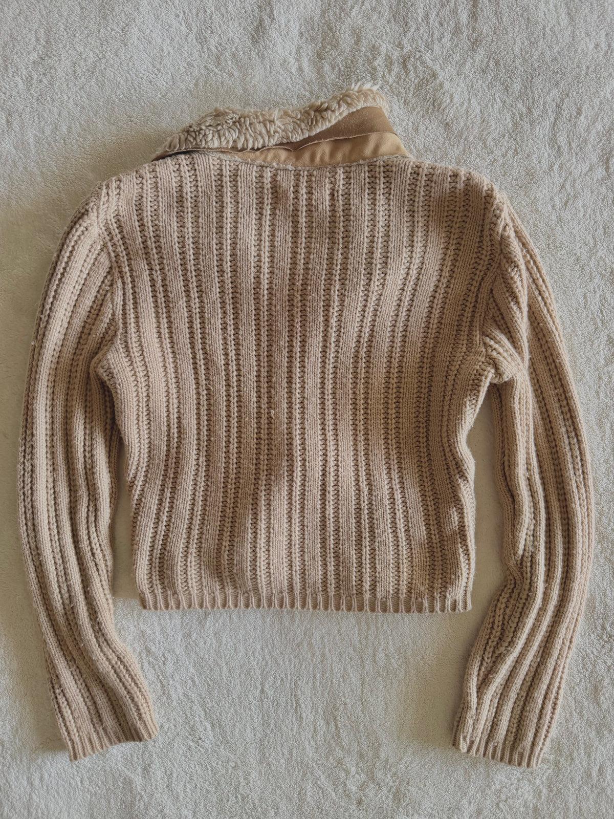 y2k vintage buckle up fitted and cropped jacket with chunky ribbed knit sleeves western boho